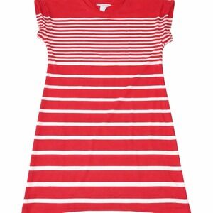 Liz Claiborne Red White Striped Cotton T-Shirt Dress Womens XL Short Sleeve